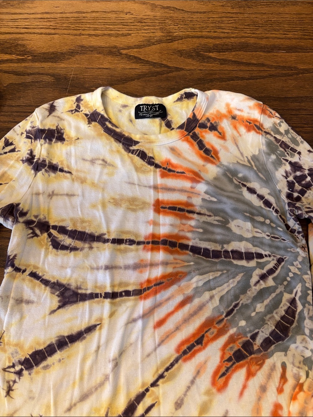 Vintage Tryst Woman’s Orange, Purple, Gray & Cream Tie-Dye Crewneck Tee